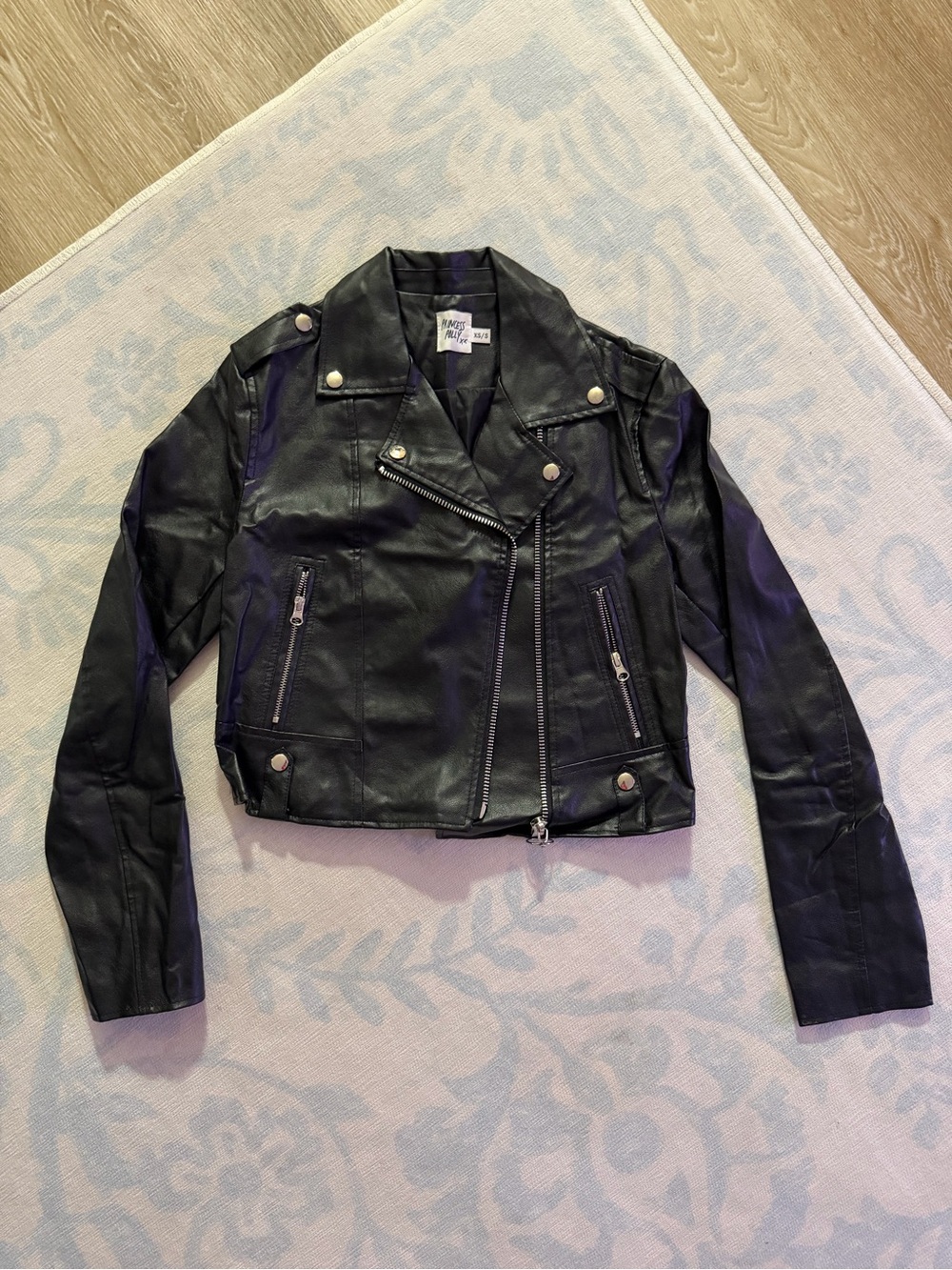 Princess Polly Siana Cropped Faux Leather Moto Jacket Black XS/S